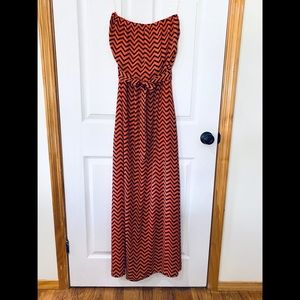 Orange/Black Strapless Maxi Dress w/ Pockets Sz M